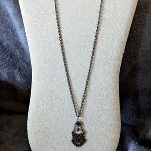 BLACK CHAIN WITH BLACK RED GEMMED, BEADED PENDANT #31
